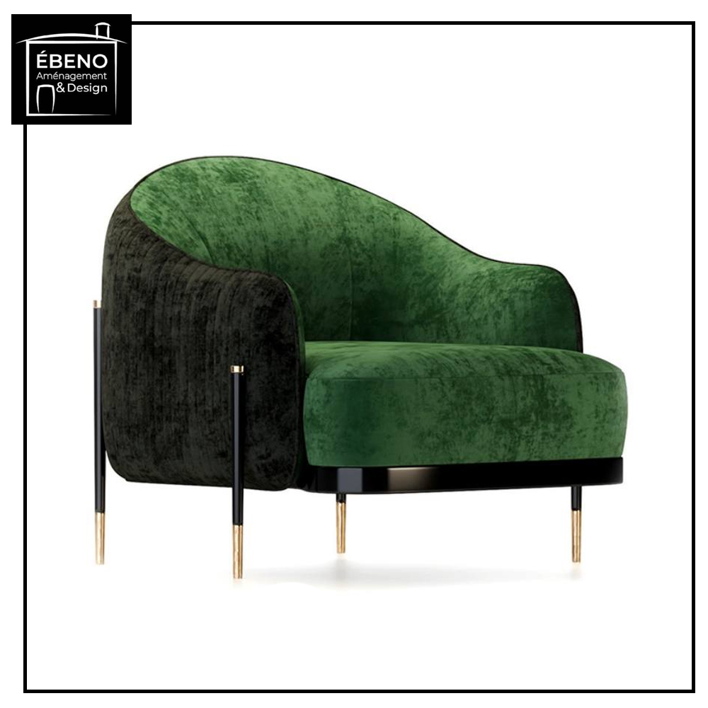 Fauteuil Panaché Velours Vert Profond Et Pieds Dorés Moderne Et Élégant panachÉ chair