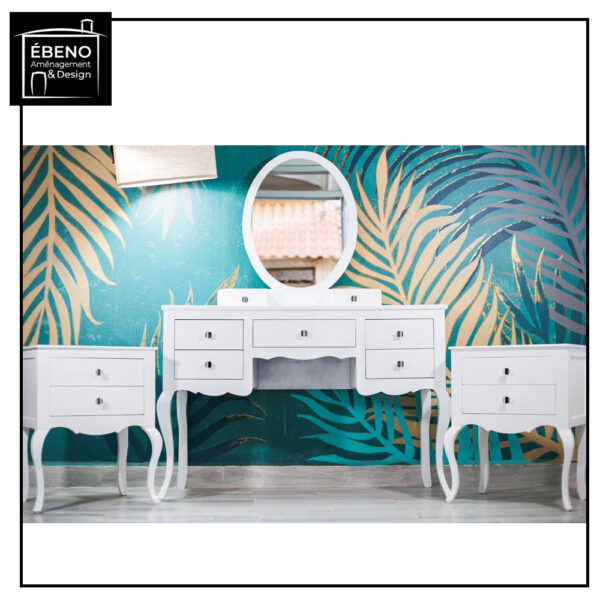 Élégance blanche coiffeuse et chevets Élégance blanche coiffeuse et chevets