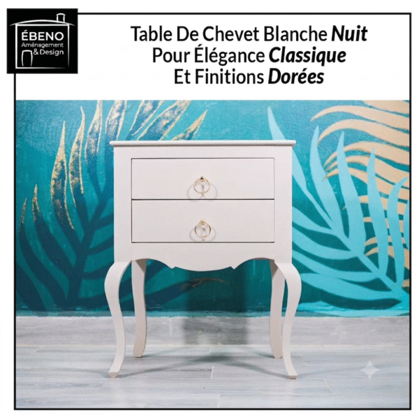 table de chevet blanche nuit Élégance classique et finitions dorées table de chevet blanche nuit Élégance classique et finitions dorées